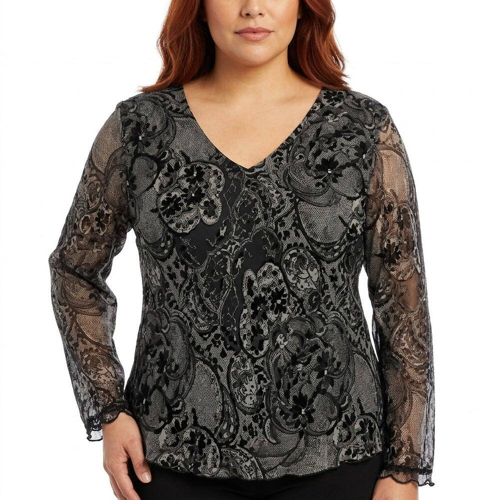 iCE 100% Silk Black Paisley Lined Blouse Women Size 2X